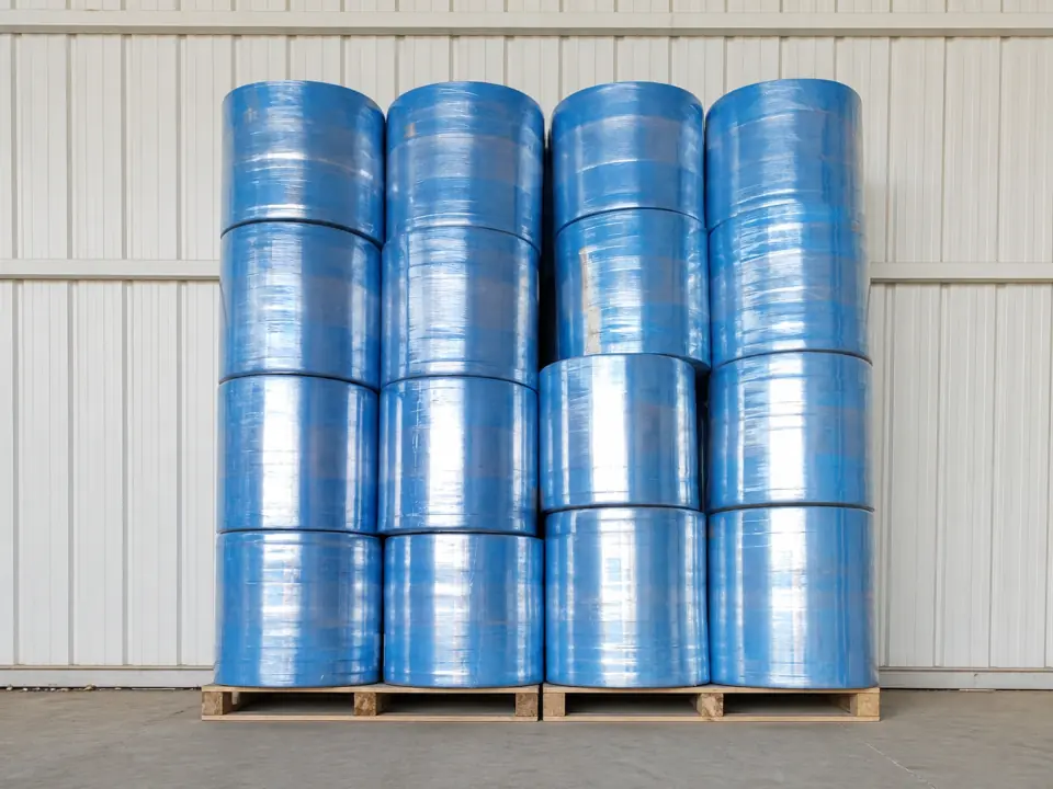Wrapped blue ADL rolls in warehouse