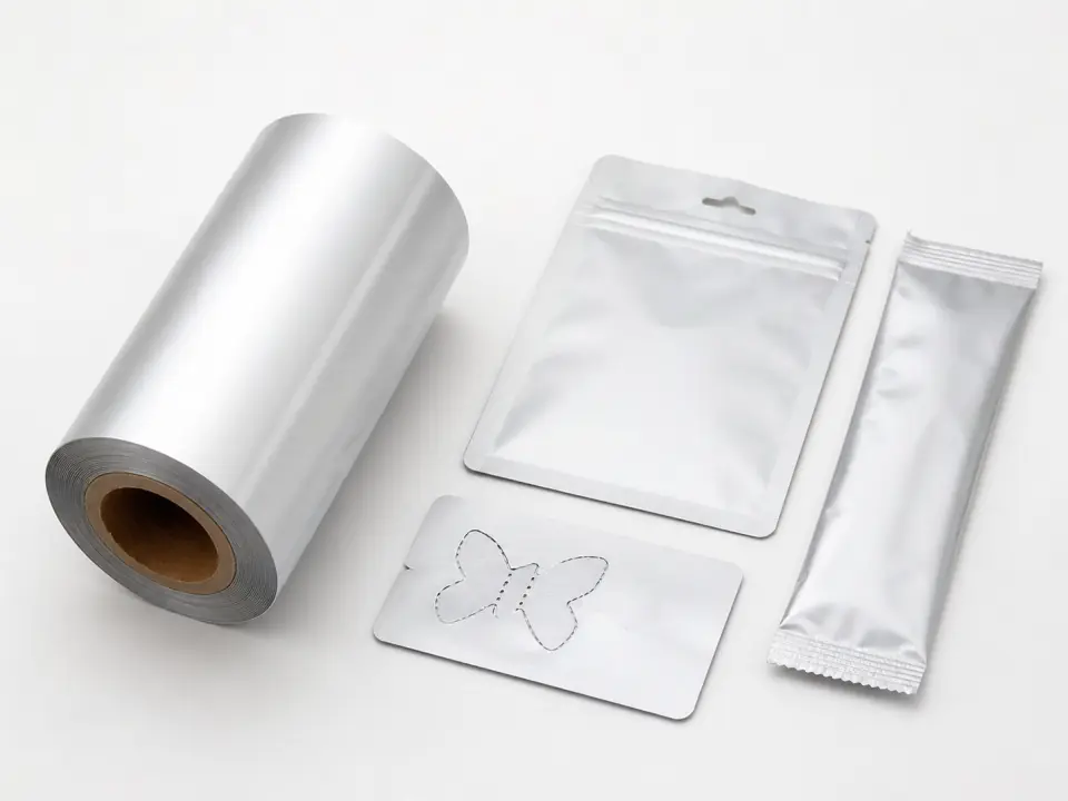 Aluminum-plastic composite roll and pouches