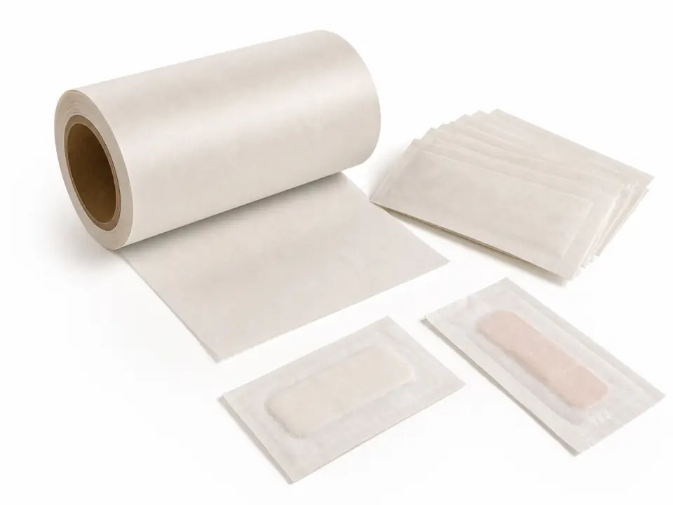 Cold seal paper roll and adhesive bandage wrappers